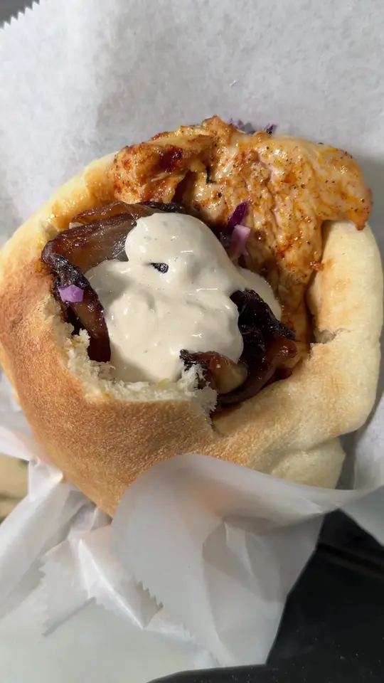 Off the Grille in Miami showing food, chicken pita, video by pitaxpressfl on TikTok