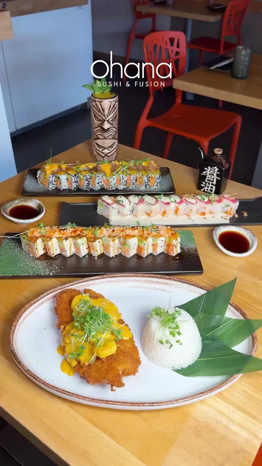 Ohana Sushi Kendall in Miami showing sushi, fusion food, restaurant visit, cozy atmosphere, family dining, video by fashion.eat.travel on TikTok