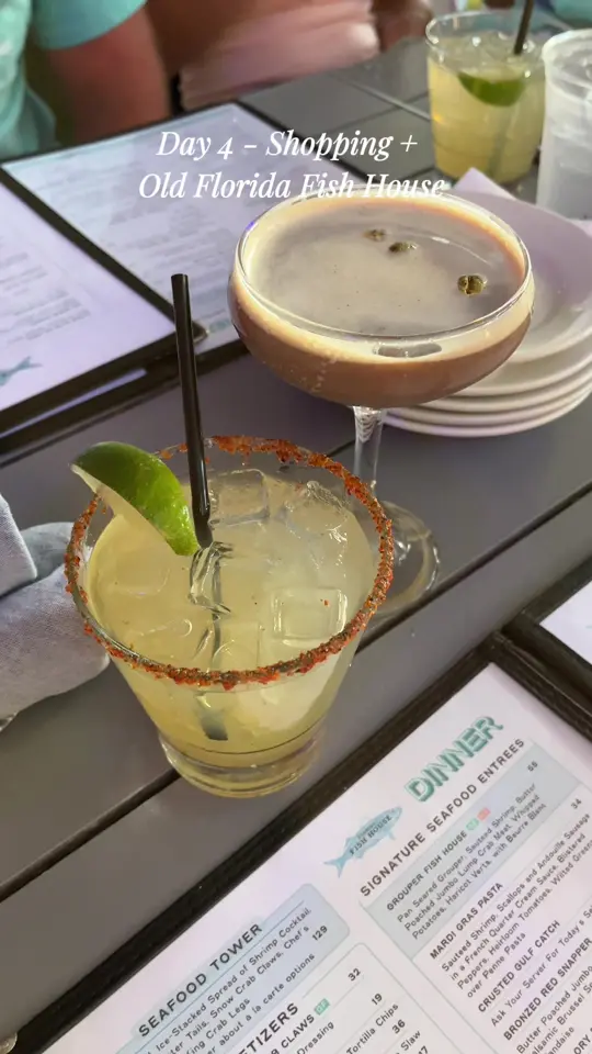 Old Florida Fish House in Santa Rosa Beach showing food, family vacation, video by kellllyann on TikTok