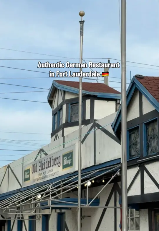 Old Heidelberg Restaurant in Fort Lauderdale showing review, visit, atmosphere, live music, sports viewing, food, potato pancakes, german potato soup, lentil soup, goulash, shrimp special, german chocolate mousse, video by socially.sudie on TikTok