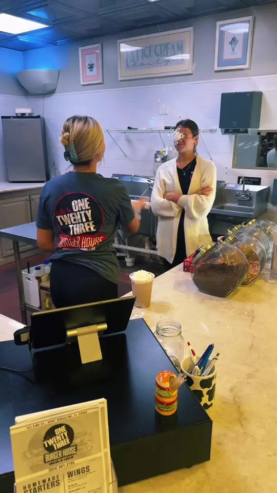 One Twenty Three Burger House in St. Augustine showing milkshakes, hand crafted drinks, video by one.twenty.three.b on TikTok