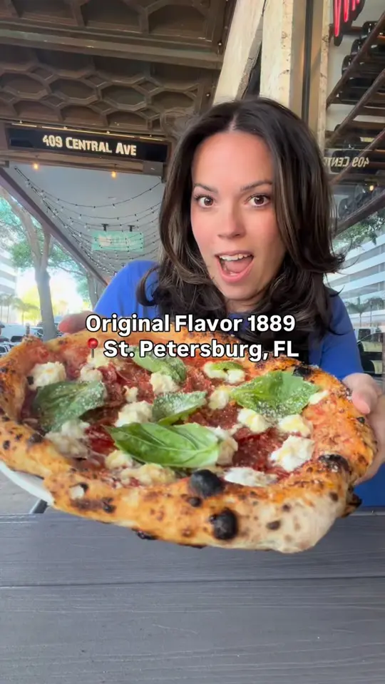 Original Flavor 1889 in St. Petersburg showing pizza, eatingshow, video by Eatdrinkandbemandy on Facebook