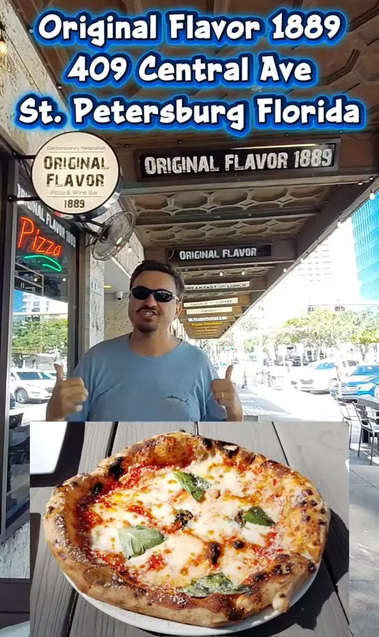 Original Flavor 1889 in St. Petersburg showing italian food, neapolitan pizza, margherita pizza, video by The Honest Food Guy on Facebook