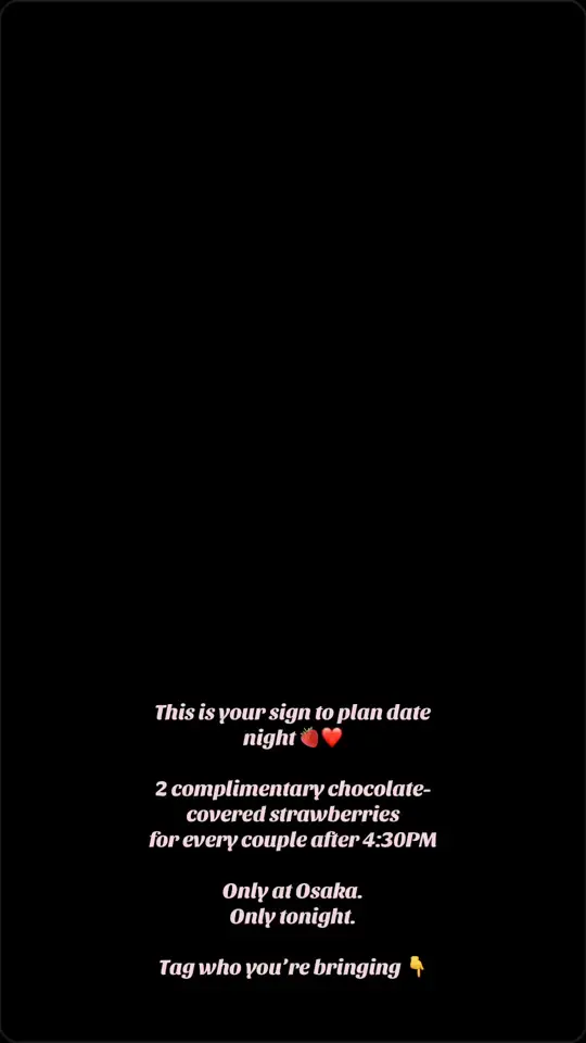 Osaka Japanese Fusion in Rome showing restaurant, date night event, chocolate-covered strawberries, video by Osaka Japanese fusion on Facebook