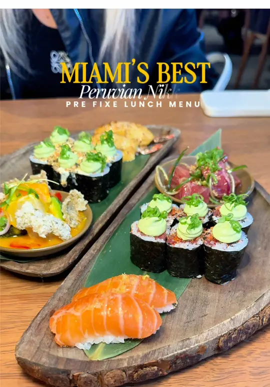 Osaka Miami in Miami showing restaurant visit, peruvian food, japanese food, nikkei cuisine, lunch menu, ceviche, nigiris, makis, soup, salad, main course, dessert, video by miamiyums on TikTok