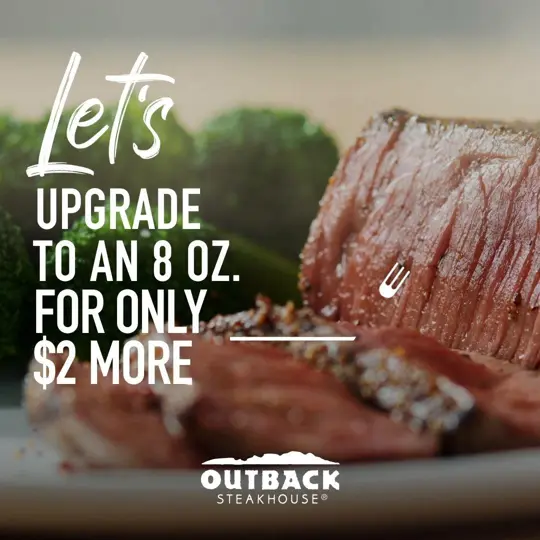 Outback Steakhouse in Altamonte Springs showing menu item, steak, video by Outback Steakhouse on Facebook