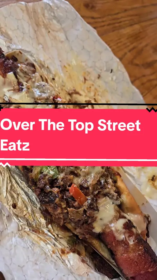 OVER THE TOP STREET EATZ in Newnan showing review, brisket dawg, ribs, video by antlantaeats on TikTok