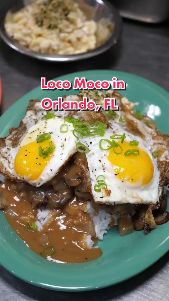 OverRice \ in Orlando showing food, loco moco, video by droolius on TikTok