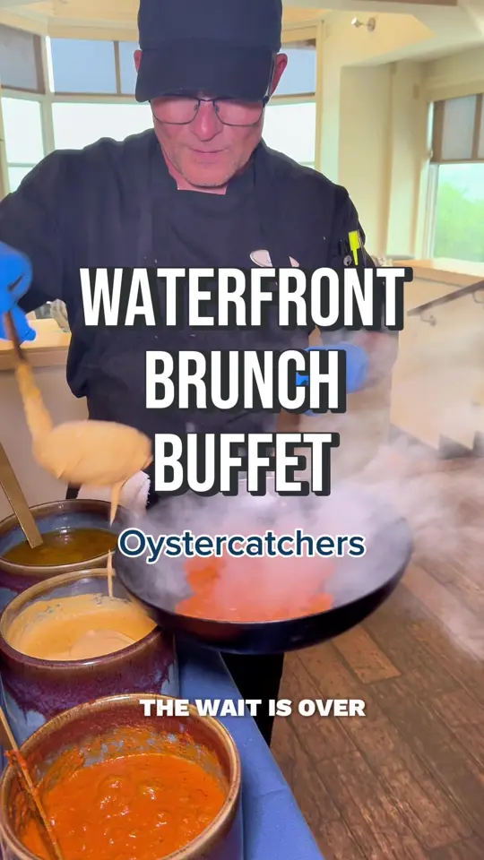 Oystercatchers in Tampa showing brunch buffet, charcuterie, salad bar, raw bar, prime rib carving station, made-to-order pasta, video by eatlocalflorida on TikTok