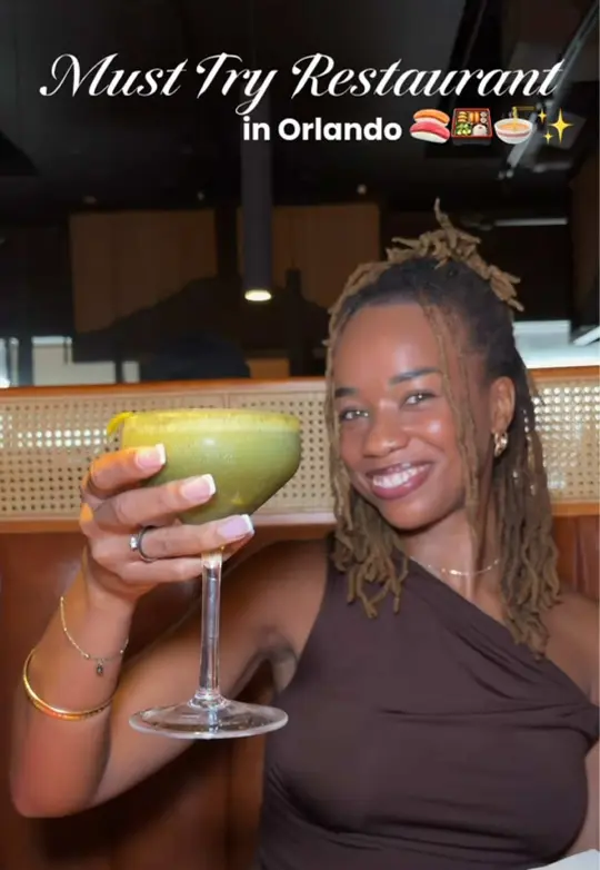 Oza Izakaya in Orlando showing visit, review, atmosphere, spicy argentinian red shrimp, zen matcha cocktail, blistered shishito, video by astoldbyanisa on TikTok
