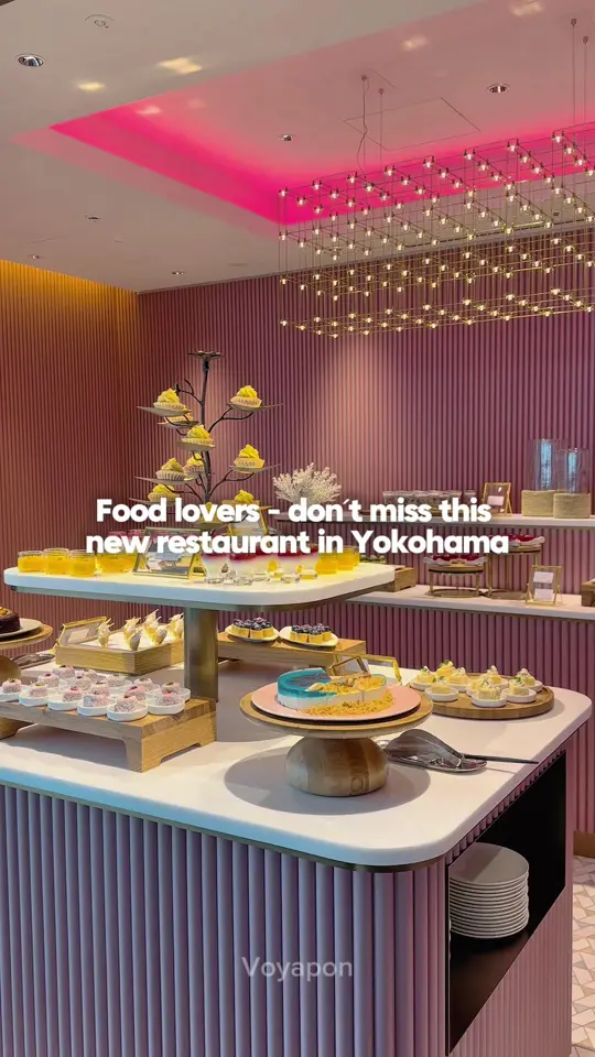 Pacific Counter in St. Petersburg showing buffet, seafood, roasts, pizza, vegetables, pink dessert room, video by voyapon on TikTok