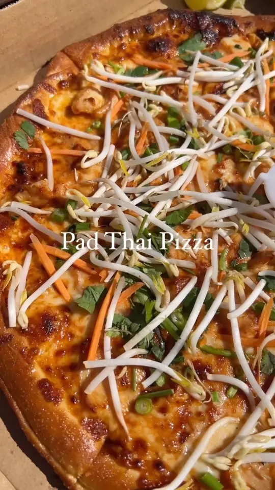 Pad Thai Cuisine in Fort Walton Beach showing food, pad thai pizza, boom boom basil pizza, larb pizza, krab rangoon pizza, video by The 850 Foodie on Facebook