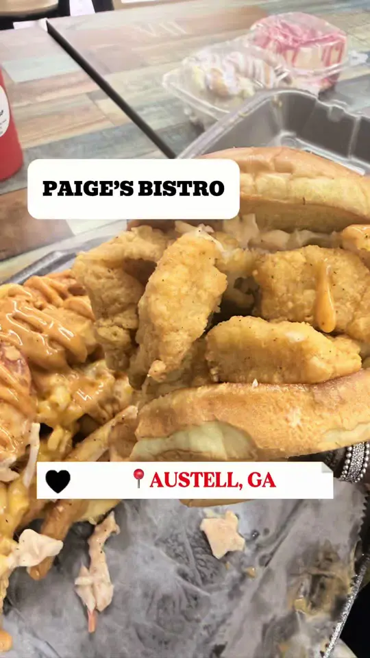 Paige's Bistro in Austell showing soul food, cajun food, video by bitejournal_bykaren on TikTok