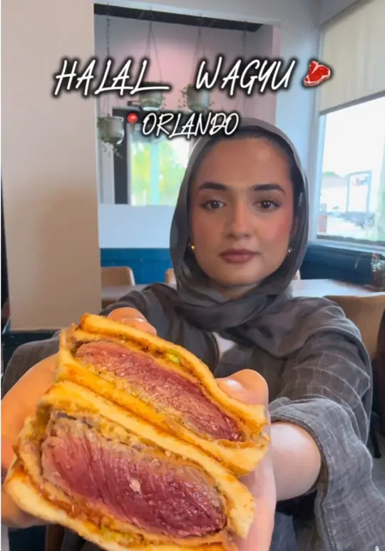 Palm Beach Meats Orlando in Orlando showing halal wagyu, katsu sandos, wagyu empanadas, beef tapas, hot pastrami sandwiches, brownie sundae, video by herewithsuha on TikTok