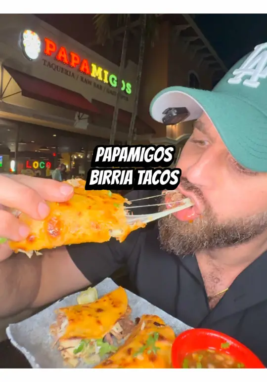 Papamigos Coconut Creek in Coconut Creek showing food, birria tacos, video by therealpompanojim on TikTok