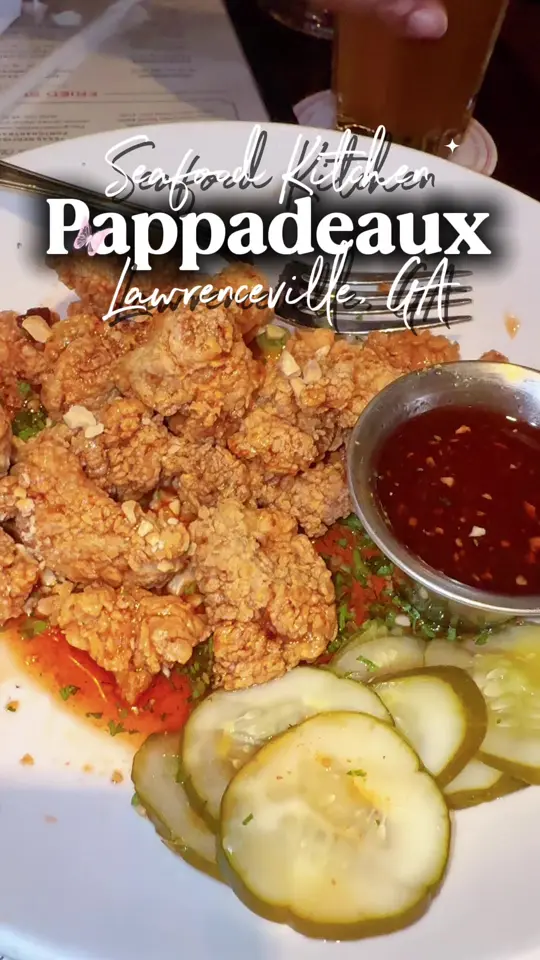 Pappadeaux Seafood Kitchen in Lawrenceville showing review, hot honey glazed gator bites, seafood platters, drinks, video by bellavanni_ on TikTok