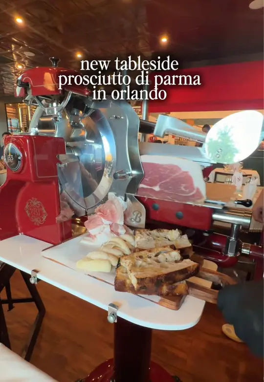 Papparella Trattoria in Orlando showing appetizer, prosciutto di parma dop, aged parmigiano reggiano, house-made bread, tableside experience, video by cheatdayorlando on TikTok
