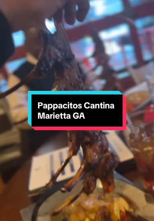 Pappasito's Cantina in Marietta showing review, steak fajitas, lamb chops, family platter, homemade chips & salsa, video by chezeggrollz on TikTok