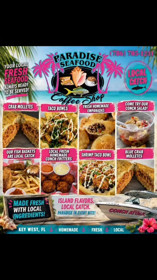 Paradise Seafood Key West in Key West showing boat rental, food, video by Rocky Ramirez on Facebook