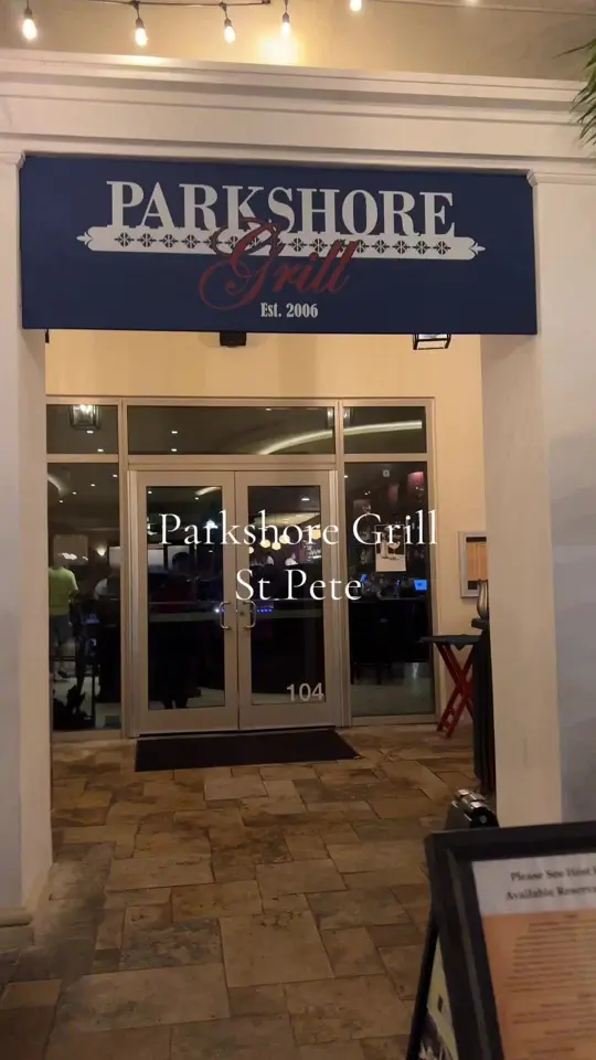 Parkshore Grill in St. Petersburg showing review, casual elegant restaurant, indoor and outdoor seating, steak, seafood, video by sun_and_moon_lover on TikTok