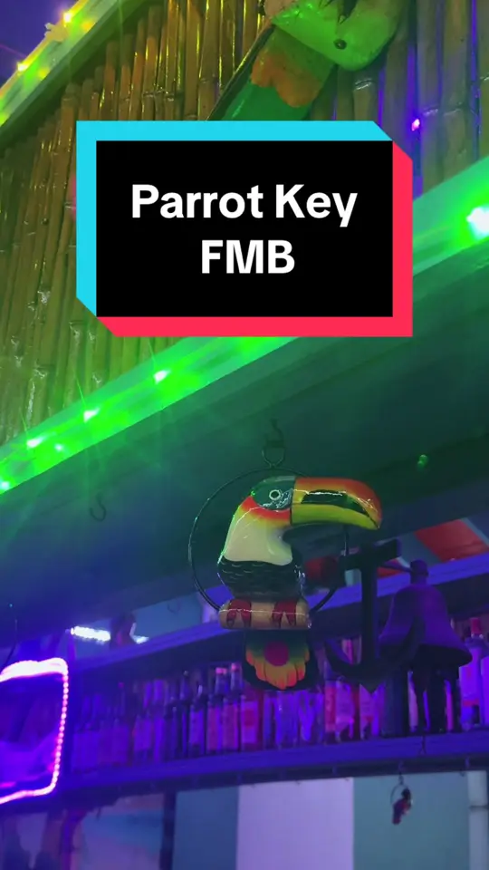 Parrot Key Caribbean Grill in Fort Myers Beach showing cocktail, margarita, waterfront dining, dockside views, tropical drinks, video by sanibelshelbz on TikTok