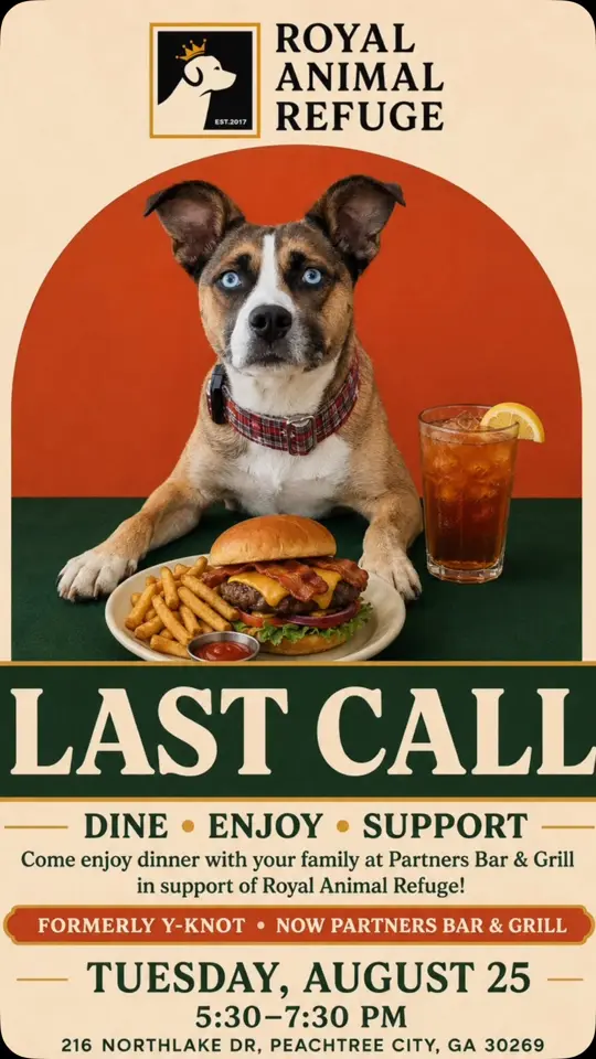 Partners Bar & Grill in Peachtree City showing event, charity dinner, video by Royal Animal Refuge on Facebook