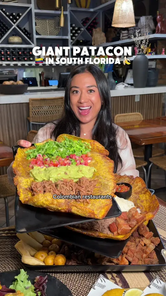 Patacon Pisao in Miami showing food, giant patacon, video by explorewithgg on TikTok