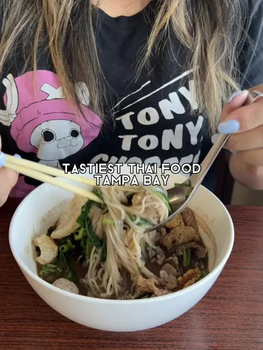 Patti's Kitchen Thai Street Noodles in Pinellas Park showing review, pad thai, boat noodle, video by denalovesfood on TikTok