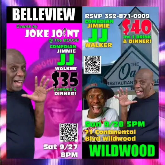Paulie's Oaks on 44 Restaurant & Lounge in Wildwood showing event, comedy show, jimmie jj walker, dinner, drinks, video by ALL PRO Promos on Facebook