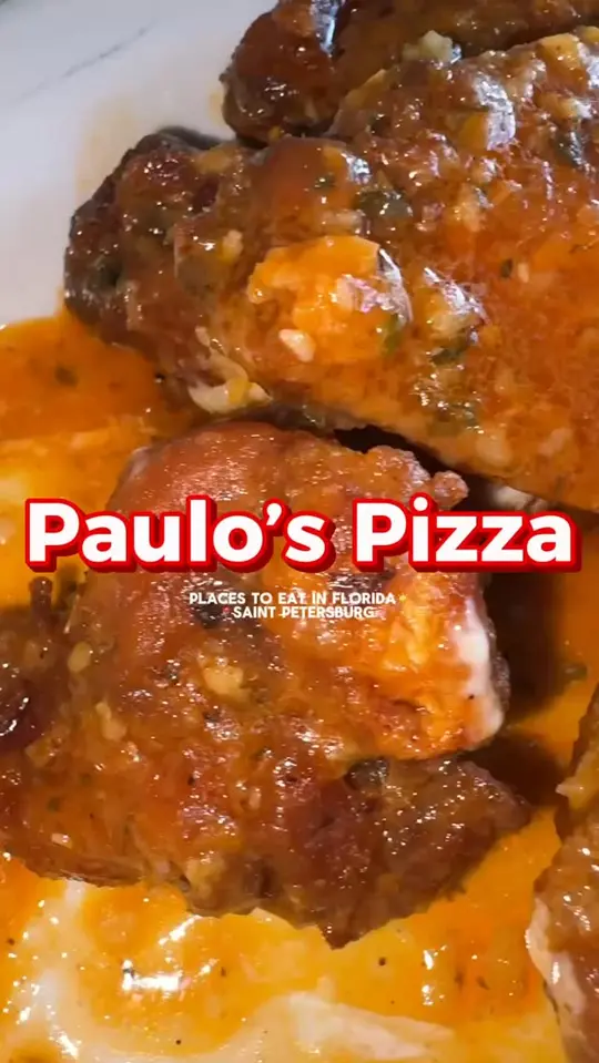 Paulo's Pizza & Subs in St. Petersburg showing review, pizza, wings, video by Natasha Hall on Facebook