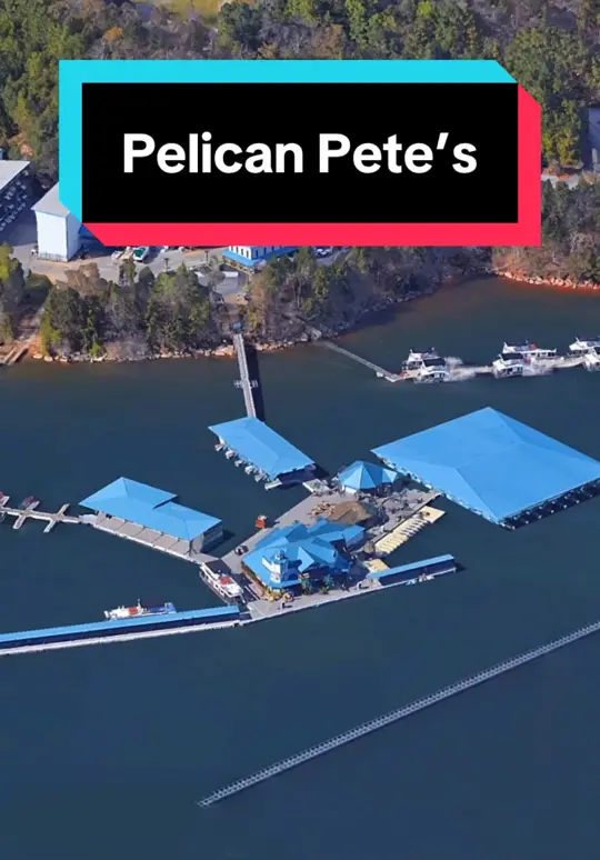 Pelican Pete's Tiki Bar & Grill in Gainesville showing floating restaurant, lake lanier, video by explorewithmedaily on TikTok