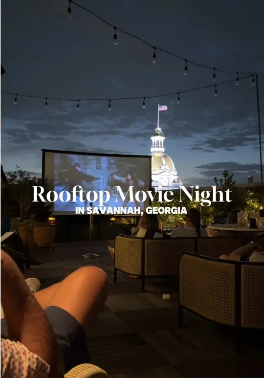 Pendant Terrace and Bar in Savannah showing cocktail, themed cocktails; food, icecream popcorn; event, movie night, video by thelongweekender on TikTok