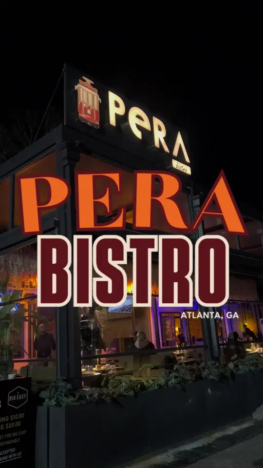 Pera Bistro in Atlanta showing review, hummus & spicy feta, chicken kebabs, lobster mac and chicken schnitzel, cocktails, patio, video by atlhotspots1 on TikTok