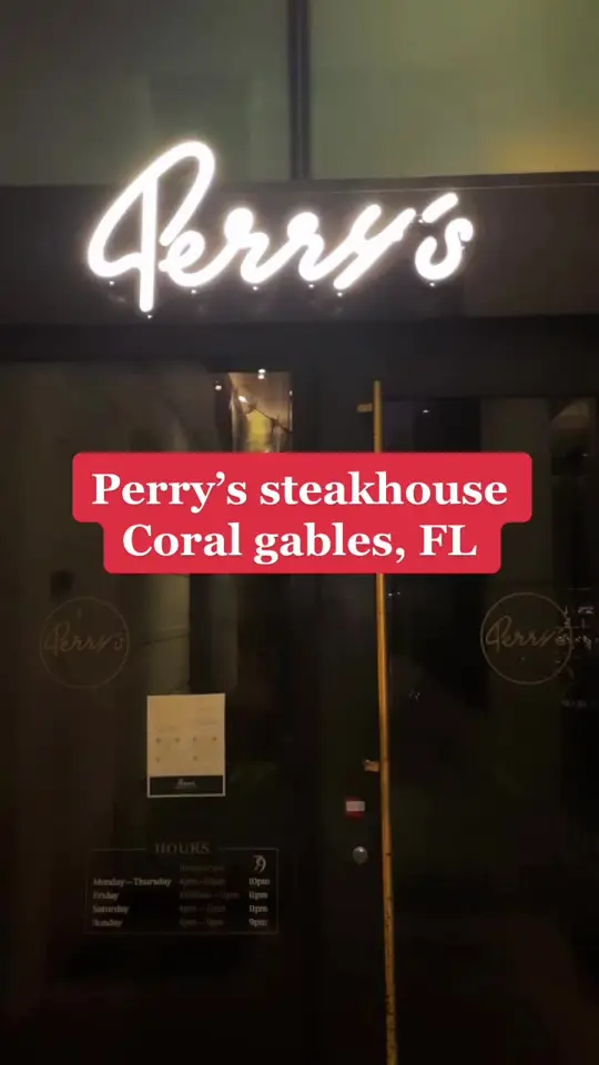 Perry's Steakhouse & Grille in Coral Gables showing steakhouse, dinner, date night, atmosphere, vibes, video by bookmarkadventures on TikTok