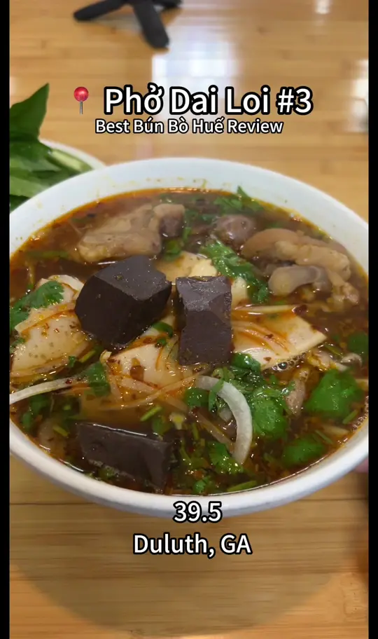 Pho Dai Viet Restaurant in Atlanta showing food review, bun bo hue, video by mis.shelly on TikTok