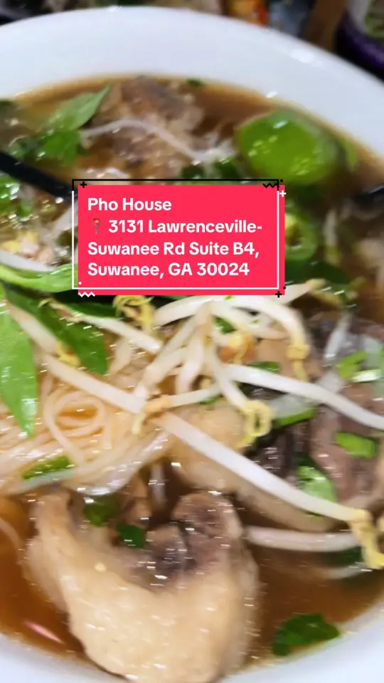 Pho House Suwanee in Suwanee showing food, bun bo hue, pho duo bo, oxtail pho, thai tea, video by maomelenie on TikTok
