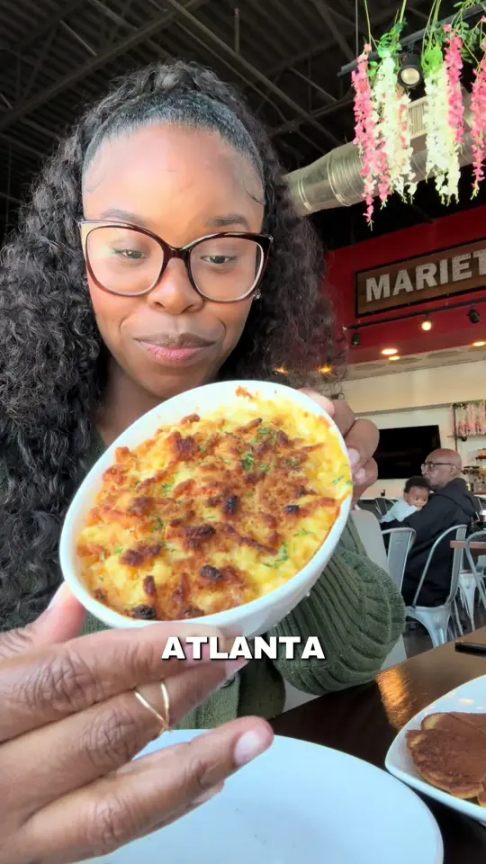 Phyllis in Marietta showing brunch, sweet potato pancakes, video by justlaysh on TikTok