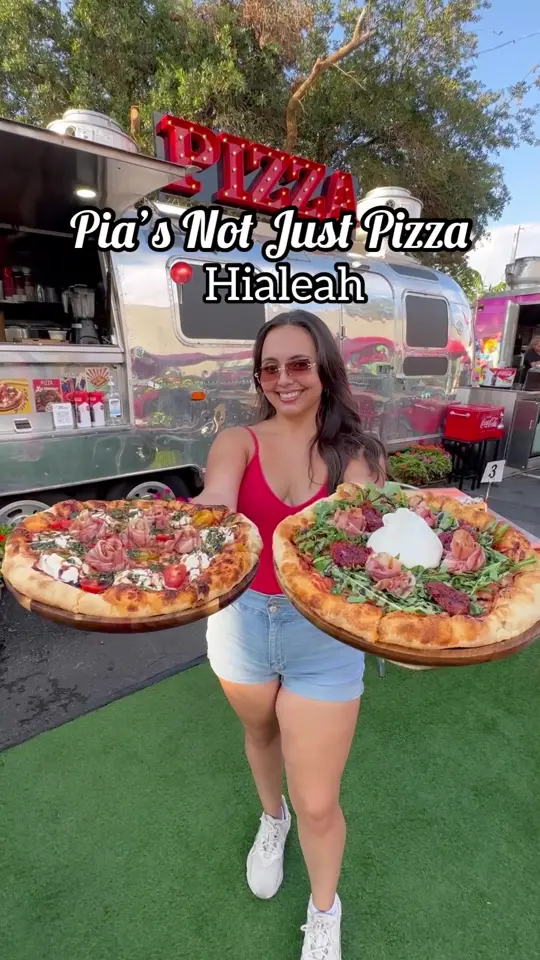 Pia's Not Just Pizza in Miami showing pizza, pias pizza, el padrino, carbonara pasta, la maria, la nonna, video by iviethefoodie on TikTok