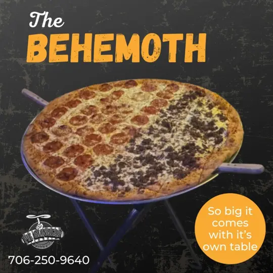 Pie Slingers Pizzeria in Rock Spring showing pizza, behemoth pizza, video by Pie Slingers Pizzeria on Facebook