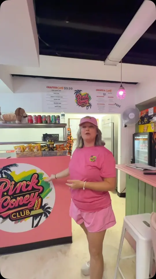Pink Coney club in Holmes Beach showing hot dogs, food, video by Pink Coney Club Hot Dogs on Facebook