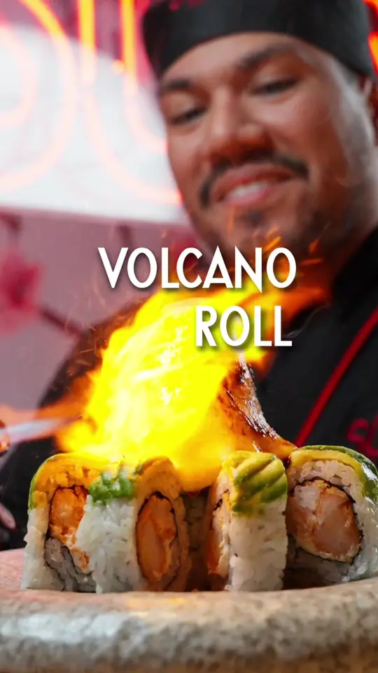 PIRUW GRILL \ in Miami showing food, volcano roll, video by soyamiami on TikTok