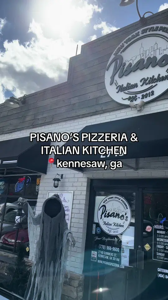 Pisano's Pizzeria & Italian Kitchen in Kennesaw showing pizza, lunch menu, video by cheapeatsatl on TikTok