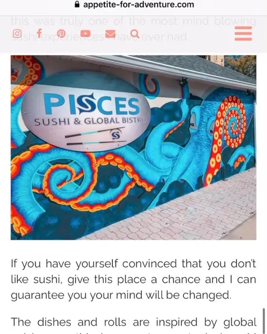 Pisces Sushi and Global Bistro in Dunedin showing review, mind blowing sushi experience, video by Pisces Sushi and Global Bistro on Facebook