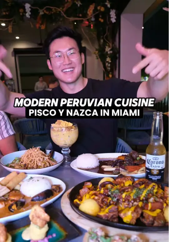 Pisco y Nazca Ceviche Gastrobar in Coral Gables showing cocktail, traditional pisco sour; cocktail, el macho; ceviche, callejero ceviche; dish, crocante causa; taco, tuna tartare tacos; dish, lomo, video by zackaryeats on TikTok