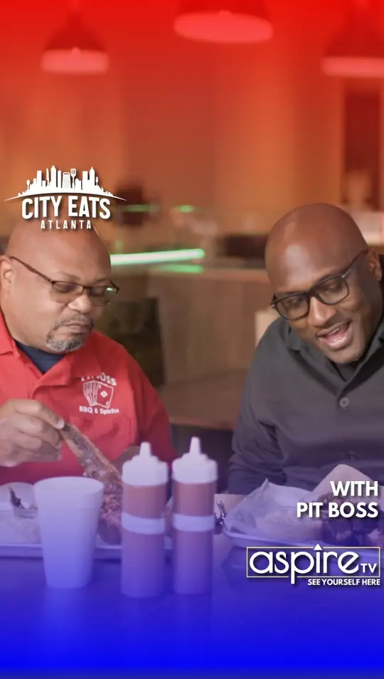 Pit Boss BBQ in Atlanta showing food, spare ribs, side dish, collard greens, side dish, potato salad, video by Aspire TV on Facebook