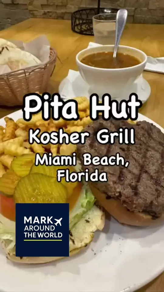 Pita Hut (Miami Beach) in Miami Beach showing food, soup, sides, burger, fries, video by markaroundtheworld on TikTok