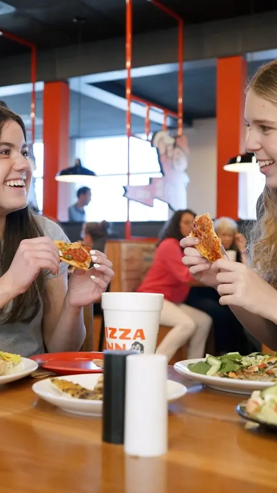 Pizza Inn in Brunswick showing pizza, pepperoni max pizza, taco pizza, salad bar, pastas, chocolate chip pizzert, video by Pizza Inn on Facebook