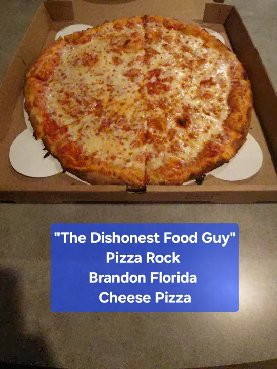 Pizza Rock in Brandon showing food review, cheese pizza, video by thehonestfoodguy on TikTok