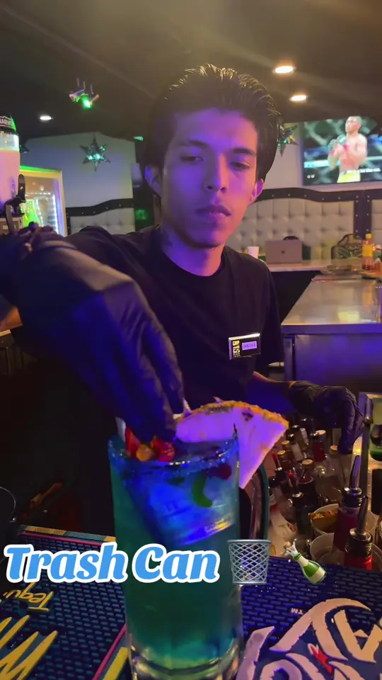 Plaza México Mexican Restaurant in Lakeland showing mixed drink, trash can mixed drink, video by plazamexicozephyr on TikTok