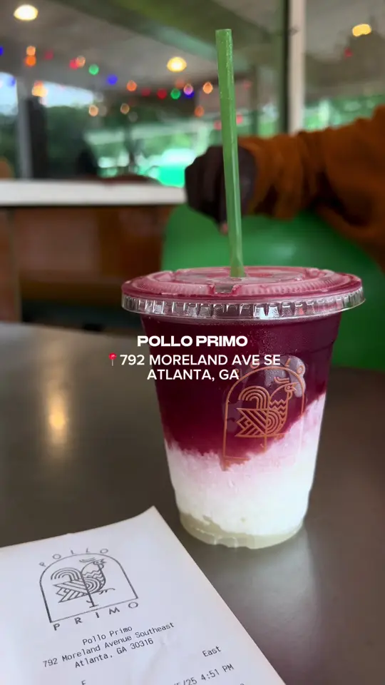 Pollo Primo in Atlanta showing food review, chicken, margarita, hibiscus topping, guacamole, video by eastlaureen on TikTok